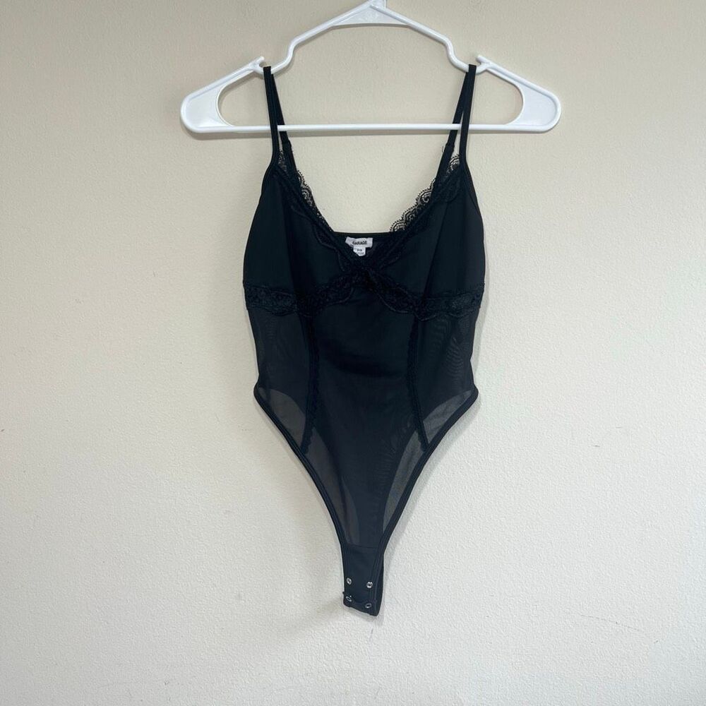 Garage Black Lace Trim Mesh Cami Bodysuit Small Women